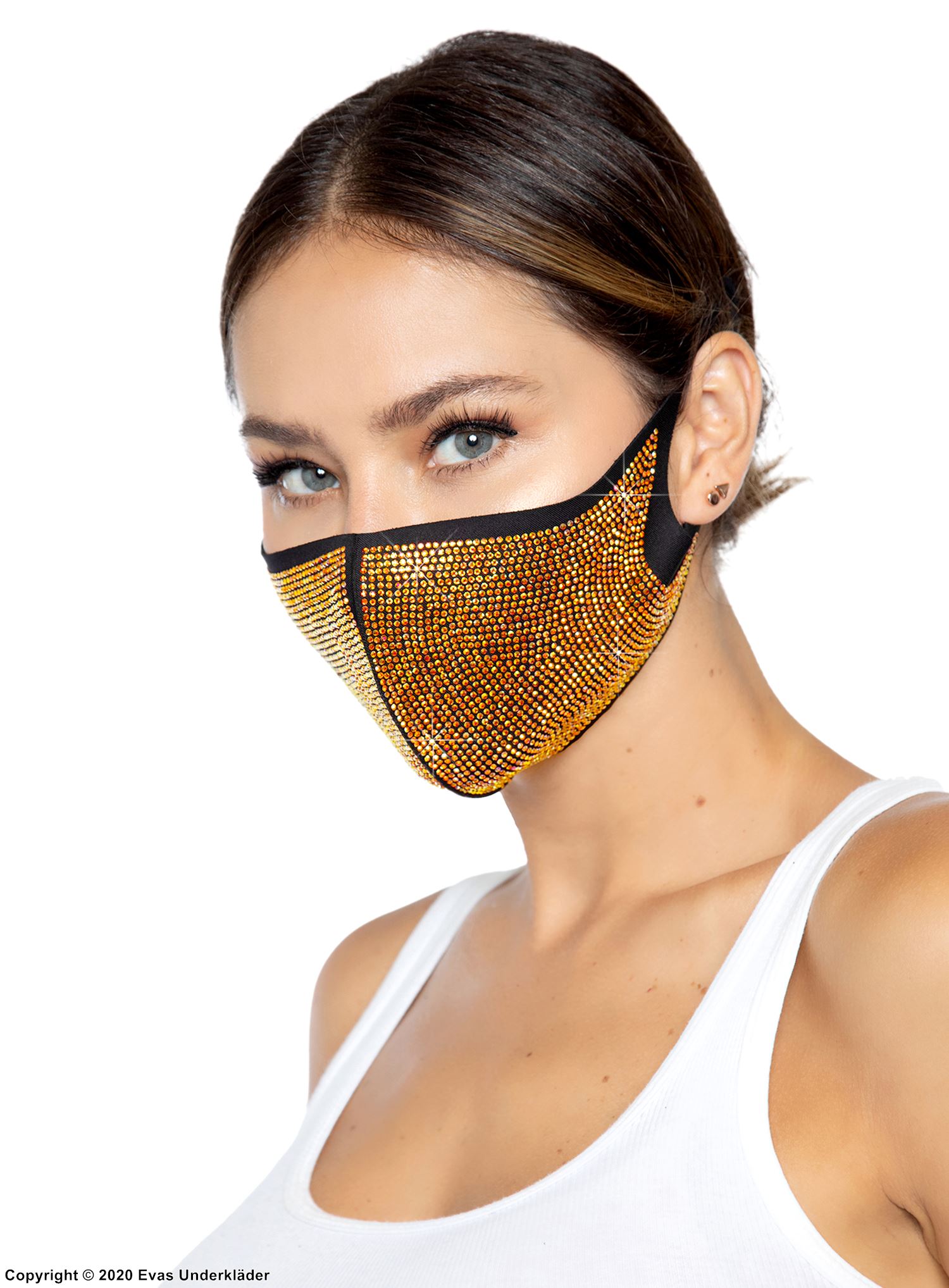 Ansiktsmaske / munnbind, liten strass, gull